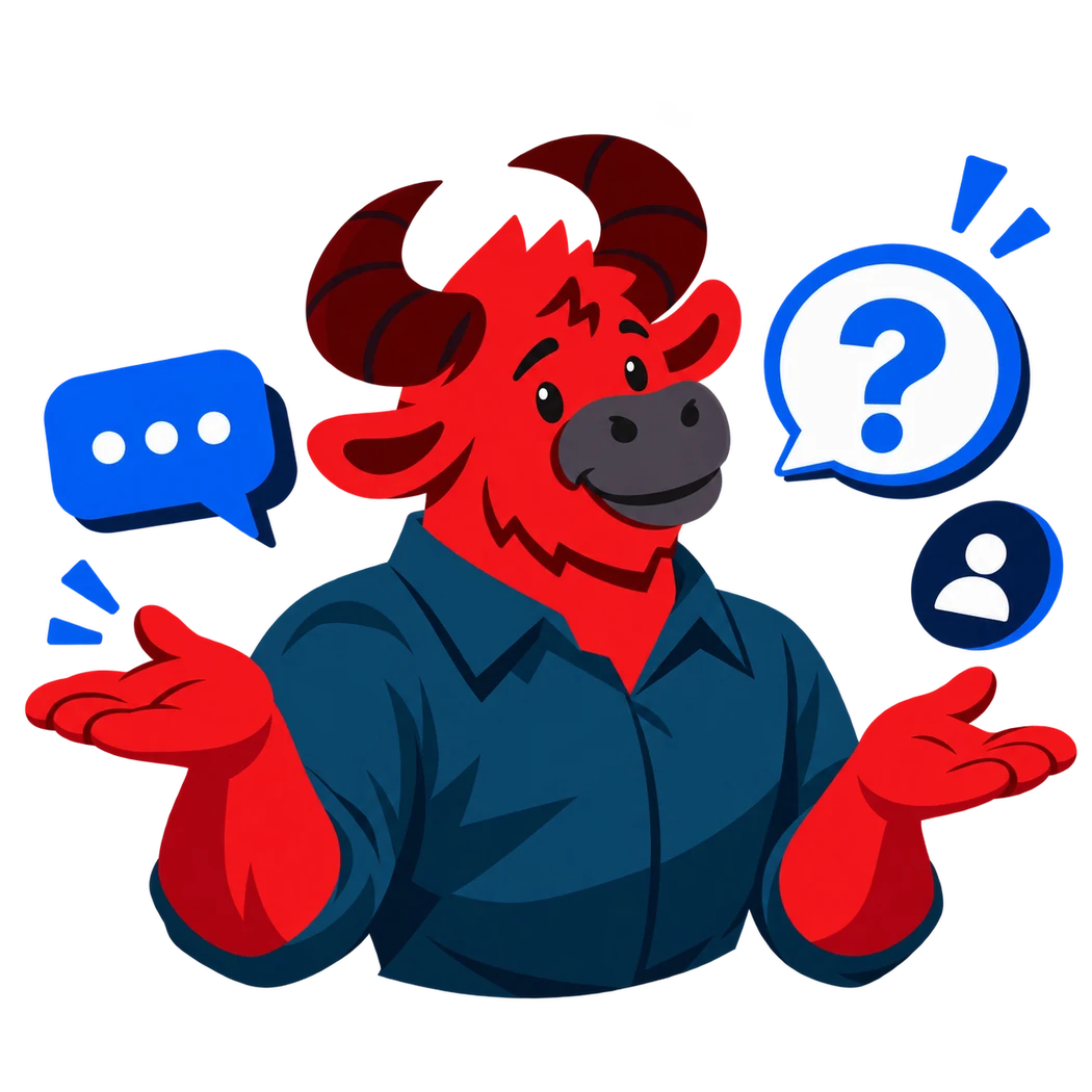 Maskot bull siap membantu menjawab pertanyaan